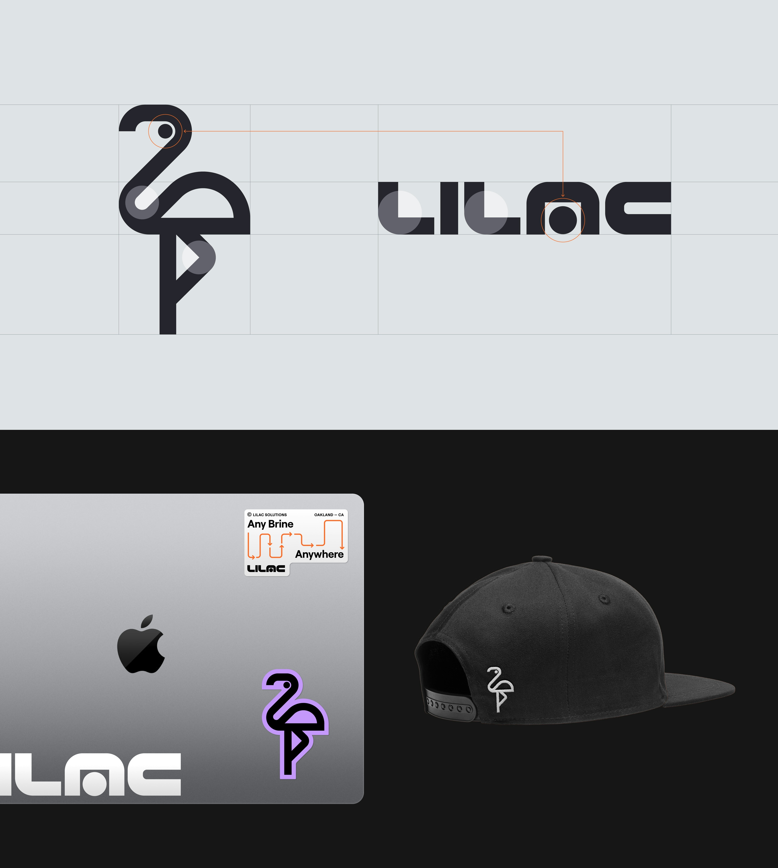 The Lilac flamingo mascot show on a laptop and hat