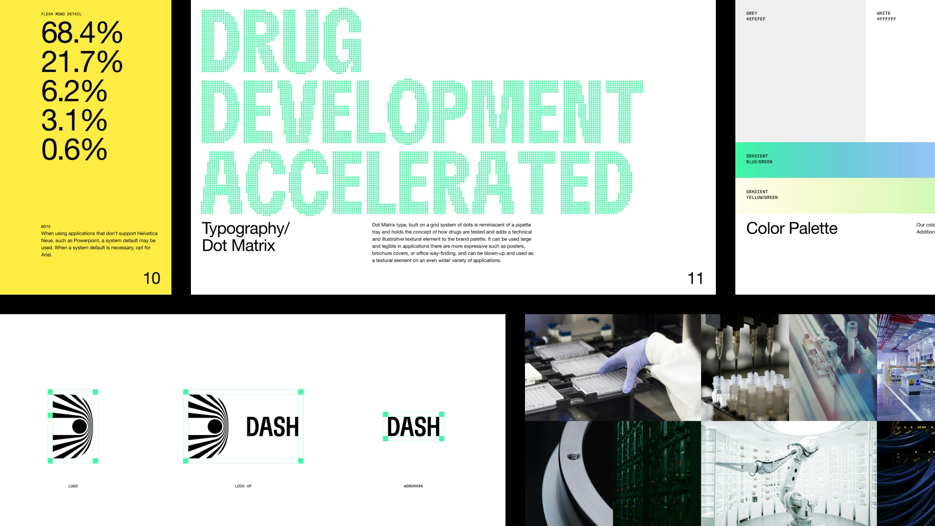 An overview of the Dash brand system, including our bespoke dot matrix typeface